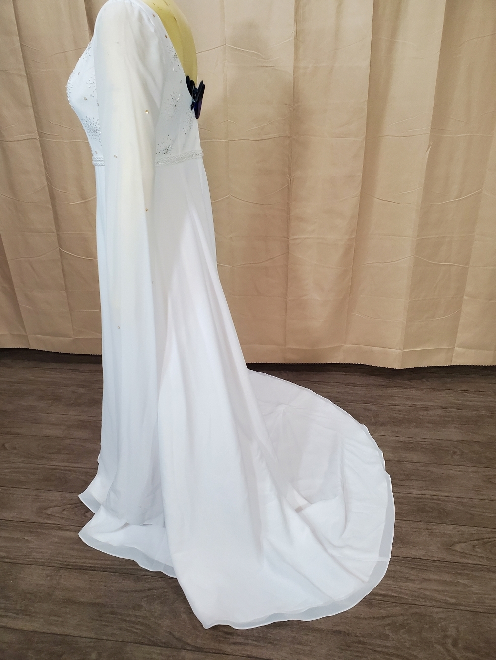 White Beaded Long-Sleeve Bridal Gown with Draped Sleeves - Picture 8 of 8